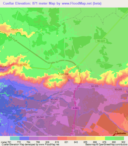 Cuellar,Spain Elevation Map