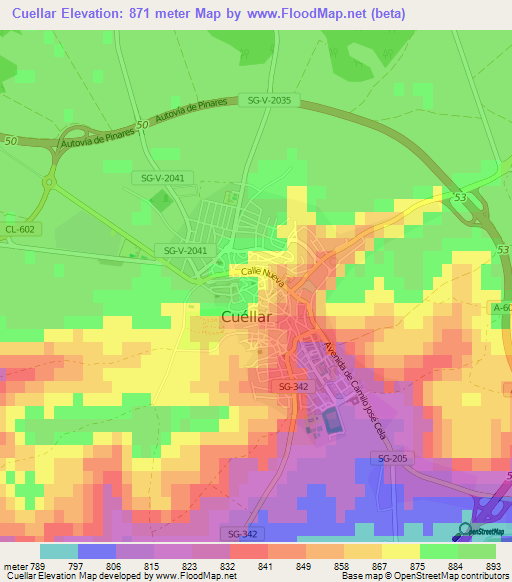 Cuellar,Spain Elevation Map