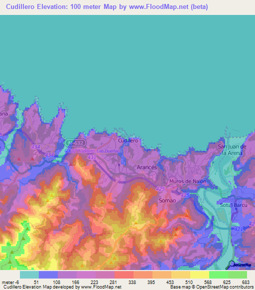 Cudillero,Spain Elevation Map