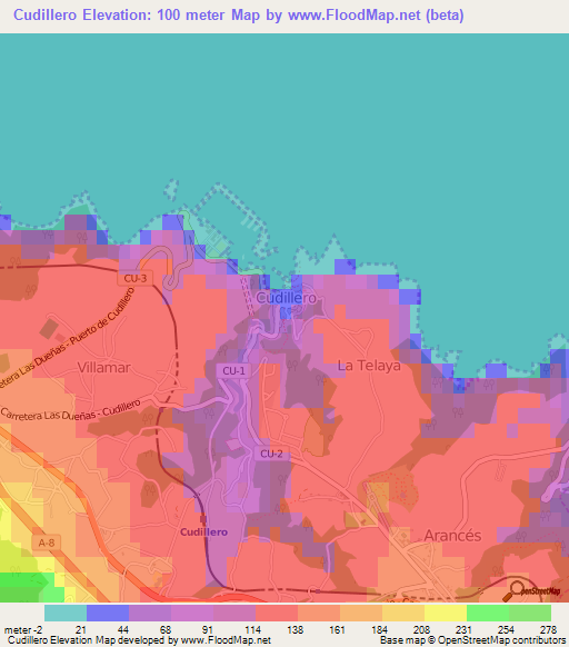 Cudillero,Spain Elevation Map