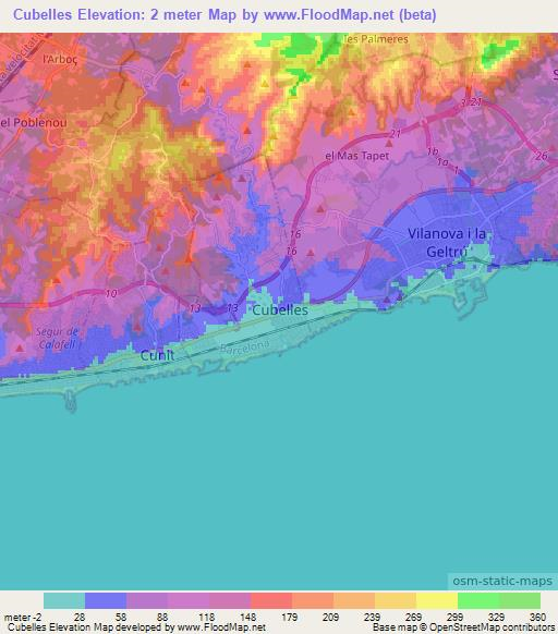 Cubelles,Spain Elevation Map