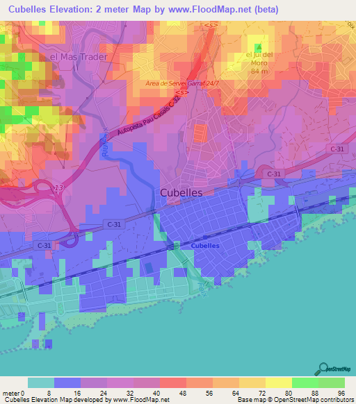 Cubelles,Spain Elevation Map