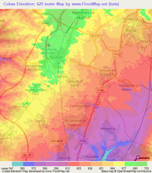 Cubas,Spain Elevation Map