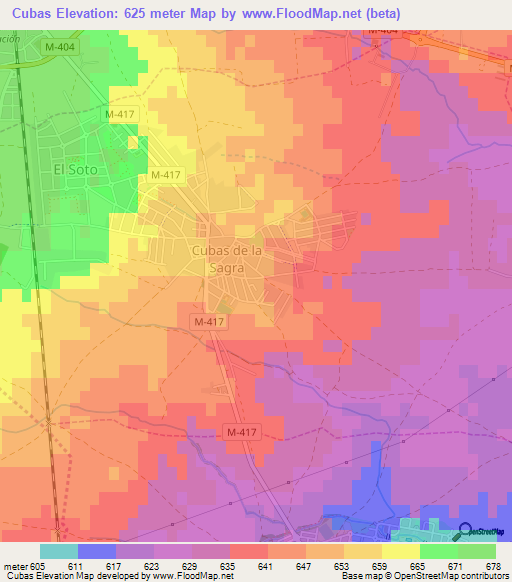 Cubas,Spain Elevation Map