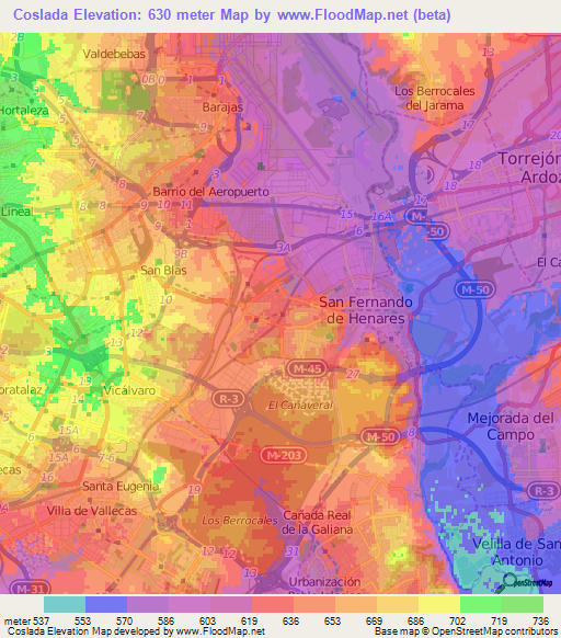 Coslada,Spain Elevation Map