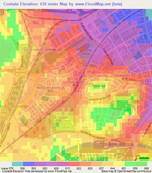 Coslada,Spain Elevation Map