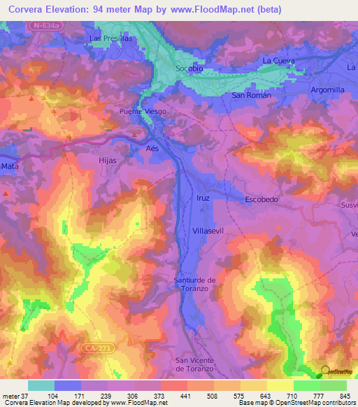 Corvera,Spain Elevation Map