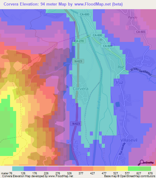 Corvera,Spain Elevation Map