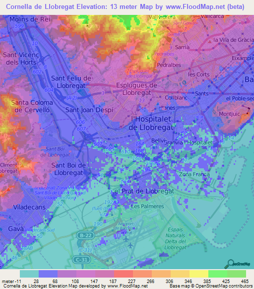 Cornella de Llobregat,Spain Elevation Map