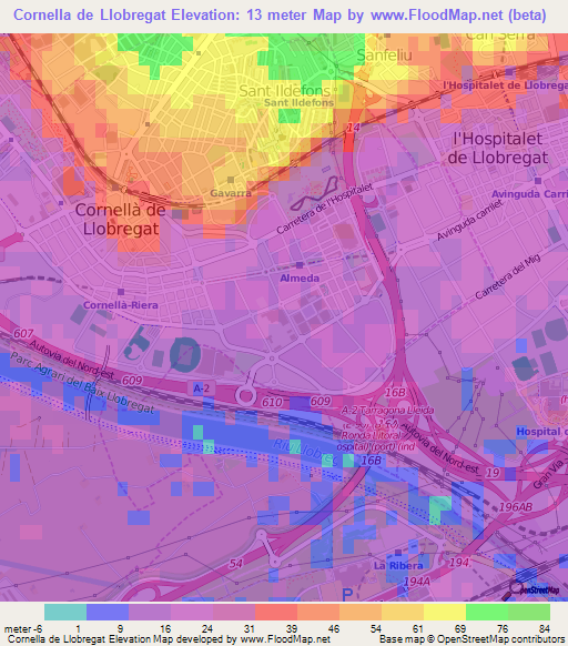 Cornella de Llobregat,Spain Elevation Map