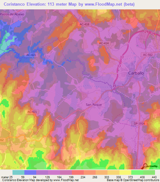 Coristanco,Spain Elevation Map