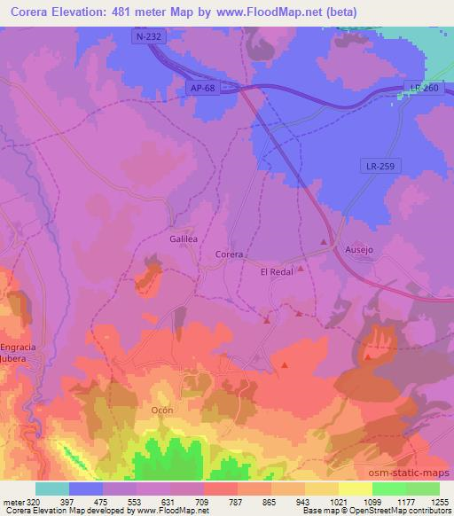 Corera,Spain Elevation Map