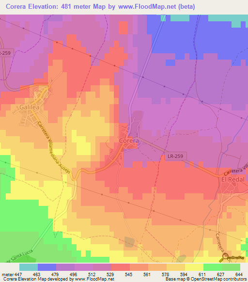 Corera,Spain Elevation Map