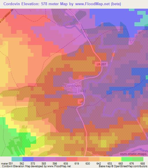 Cordovin,Spain Elevation Map