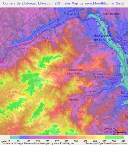 Corbera de Llobregat,Spain Elevation Map