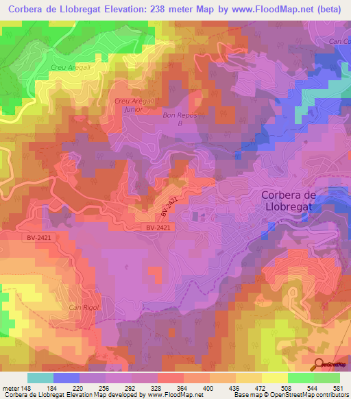 Corbera de Llobregat,Spain Elevation Map