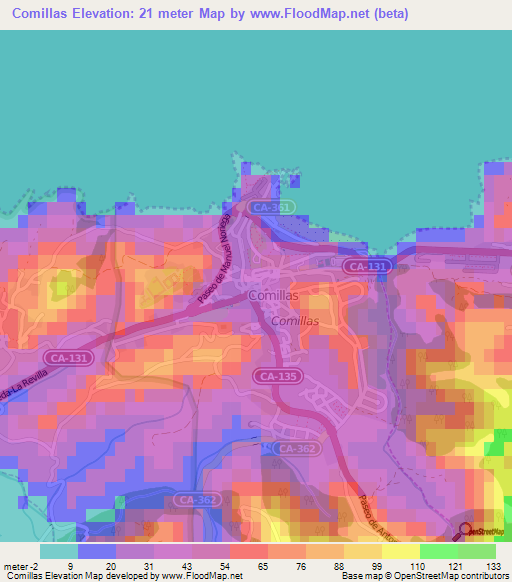 Comillas,Spain Elevation Map