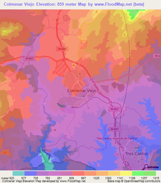 Colmenar Viejo,Spain Elevation Map