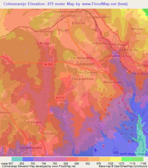 Colmenarejo,Spain Elevation Map