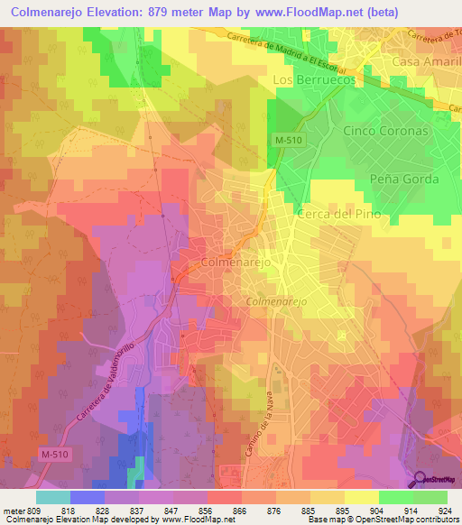 Colmenarejo,Spain Elevation Map