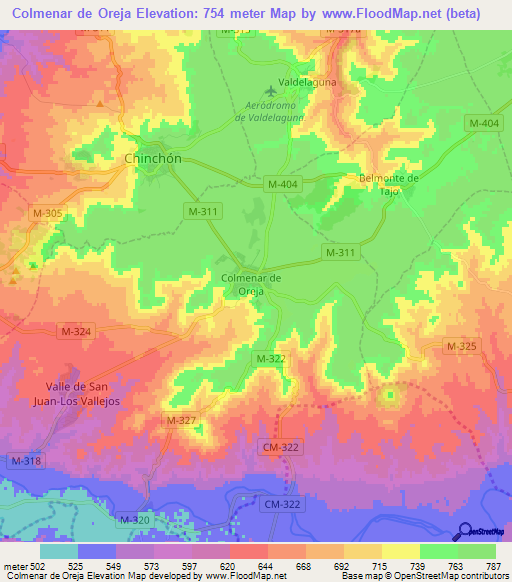 Colmenar de Oreja,Spain Elevation Map