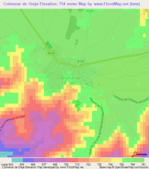 Colmenar de Oreja,Spain Elevation Map