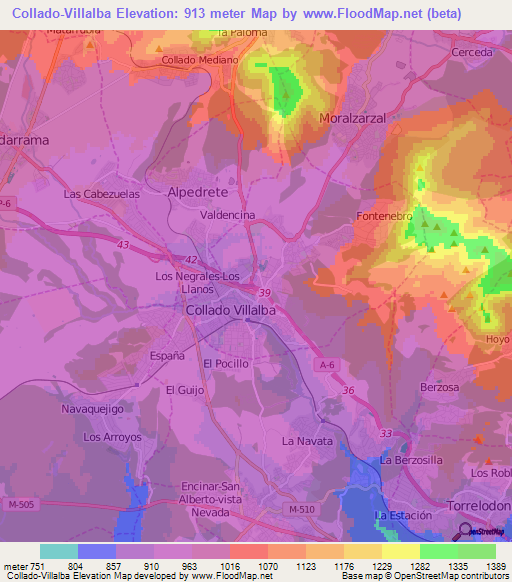 Collado-Villalba,Spain Elevation Map