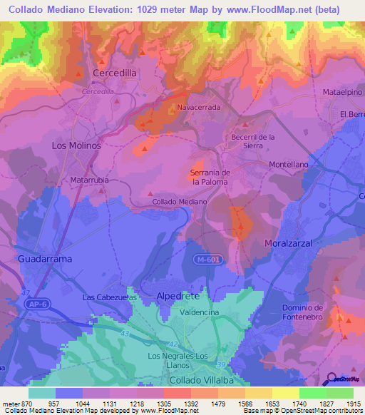 Collado Mediano,Spain Elevation Map