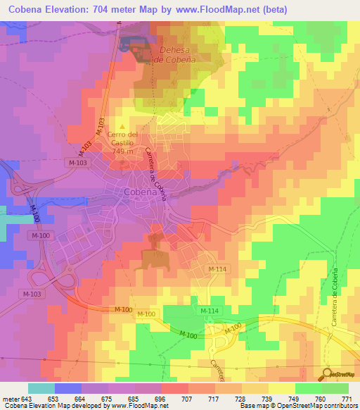 Cobena,Spain Elevation Map