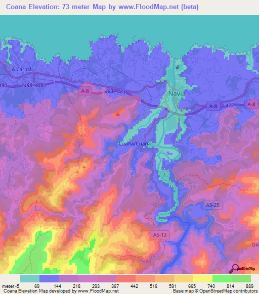 Coana,Spain Elevation Map