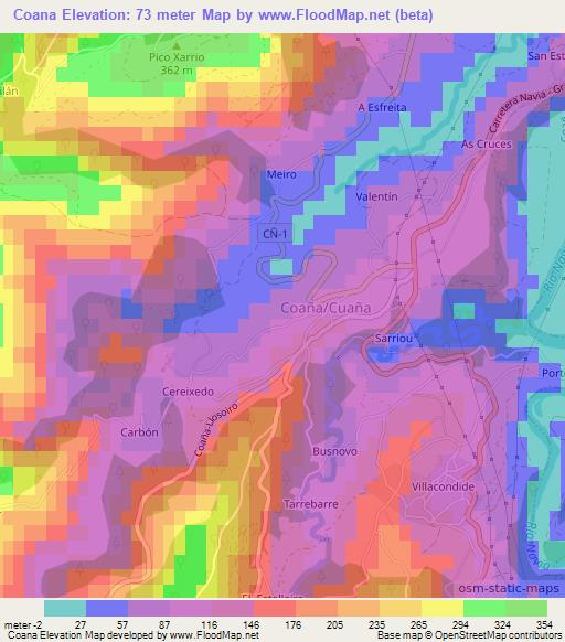 Coana,Spain Elevation Map