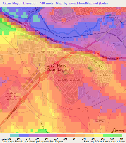 Cizur Mayor,Spain Elevation Map