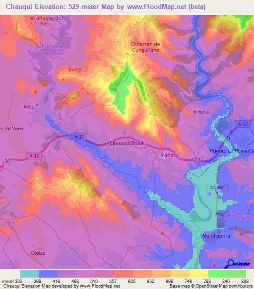 Cirauqui,Spain Elevation Map