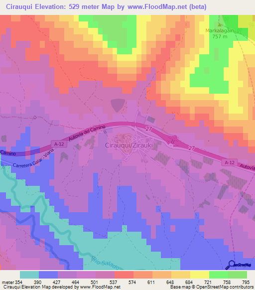 Cirauqui,Spain Elevation Map