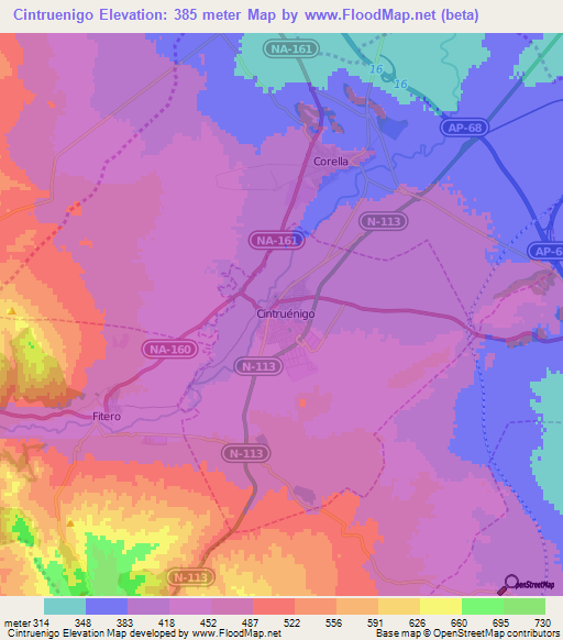 Cintruenigo,Spain Elevation Map