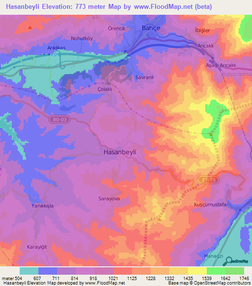 Hasanbeyli,Turkey Elevation Map