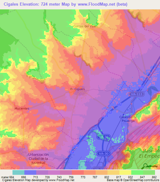 Cigales,Spain Elevation Map