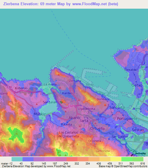 Zierbena,Spain Elevation Map