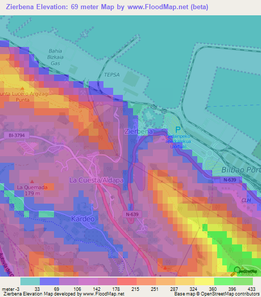 Zierbena,Spain Elevation Map