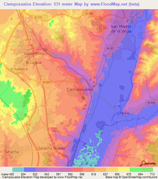 Ciempozuelos,Spain Elevation Map