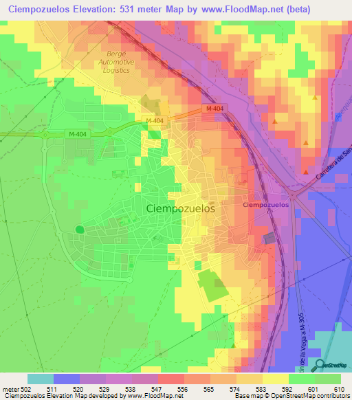 Ciempozuelos,Spain Elevation Map