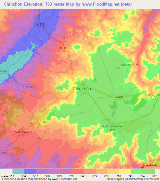 Chinchon,Spain Elevation Map