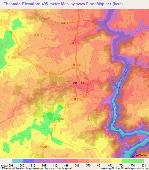 Chantada,Spain Elevation Map