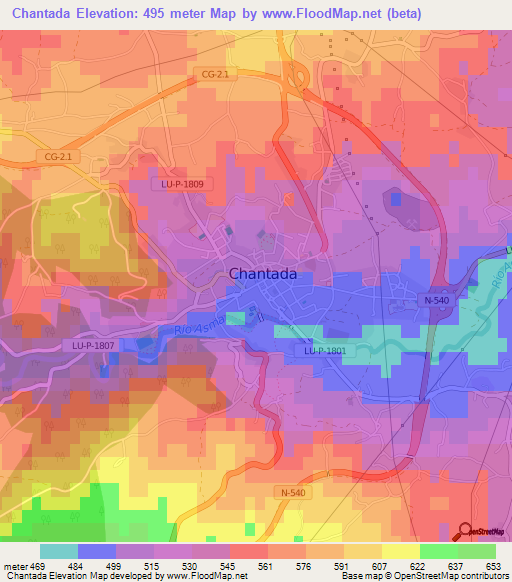 Chantada,Spain Elevation Map