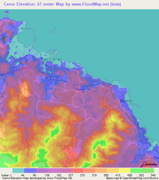 Cervo,Spain Elevation Map