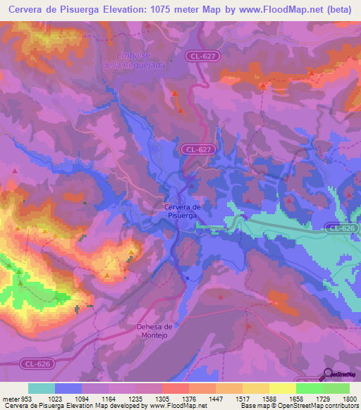 Cervera de Pisuerga,Spain Elevation Map