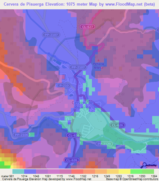 Cervera de Pisuerga,Spain Elevation Map