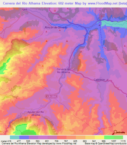 Cervera del Rio Alhama,Spain Elevation Map