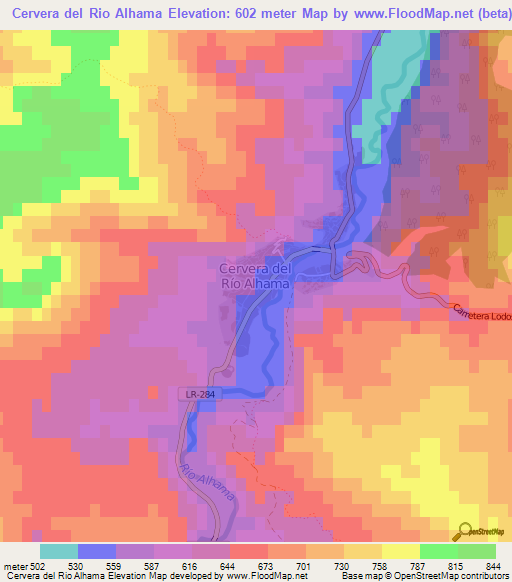 Cervera del Rio Alhama,Spain Elevation Map