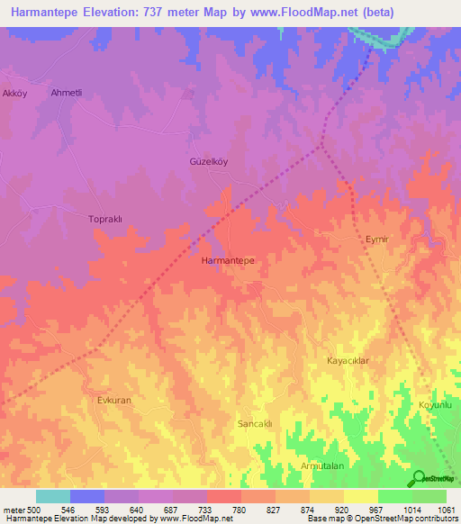 Harmantepe,Turkey Elevation Map